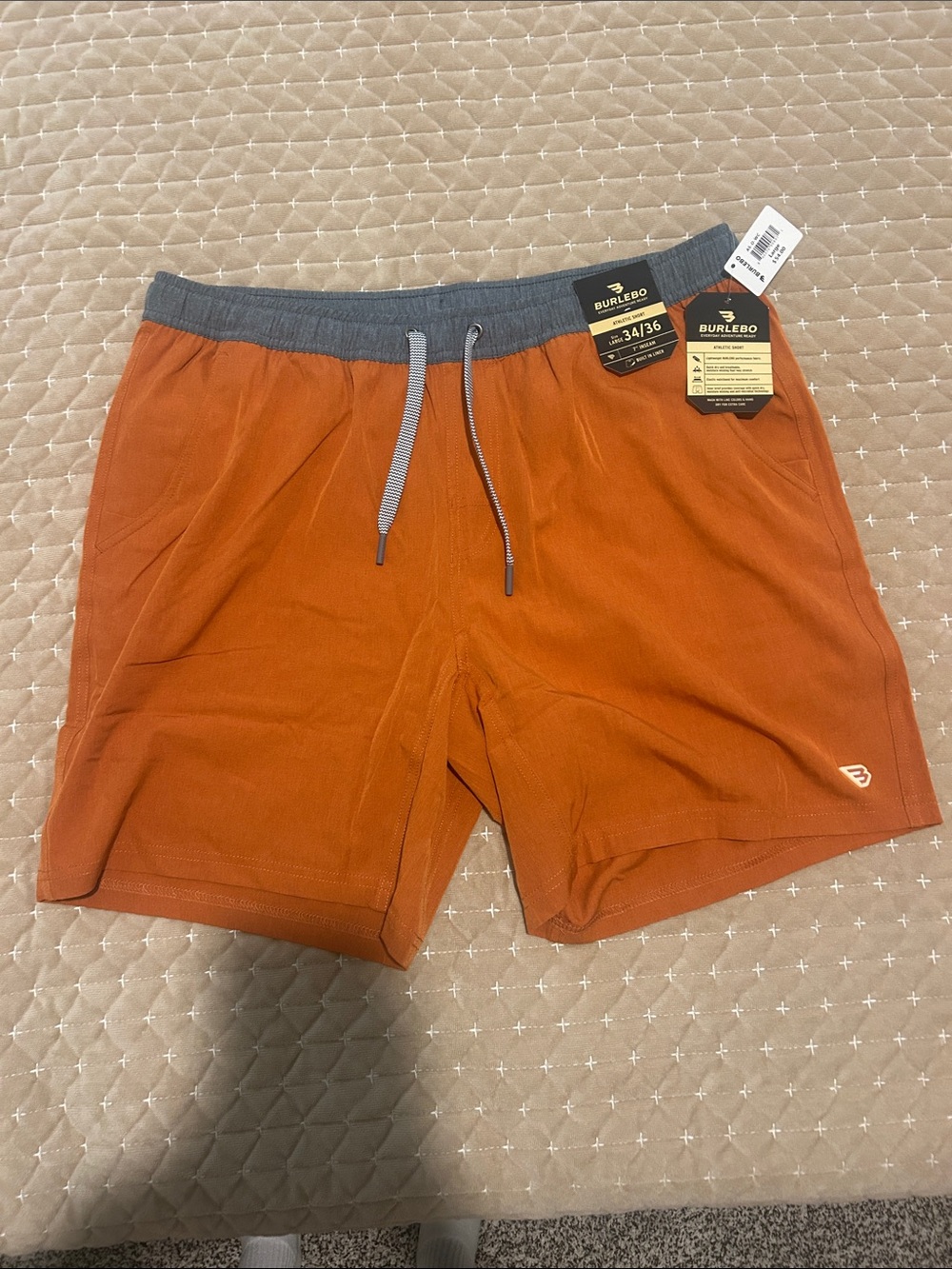 BURLEBO Orange Athletic Shorts with Gray Waistband